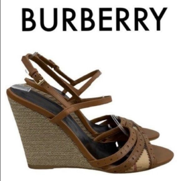 Burberry Shoes - BURBERRY BROWN WEDGE SANDAL HEELS SIZE 10